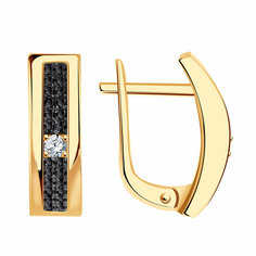 Серьги Diamant online, красное золото, 585 проба, фианит, длина 1.7 см, , черный