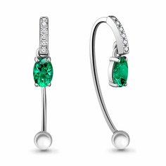 Серьги пусеты Diamant online, серебро, 925 проба, фианит, изумруд синтетический, длина 2.5 см, , зеленый
