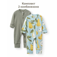 Комбинезон Happy Baby, комплект из 2 шт., размер 80, голубой, желтый, зеленый
