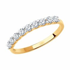 Кольцо помолвочное Diamant online, красное золото, 585 проба, фианит, размер 18.5, прозрачный