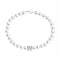 Браслет Diamant online, белое золото, 585 проба, жемчуг, горный хрусталь, бриллиант, длина 17 см., бесцветный, белый