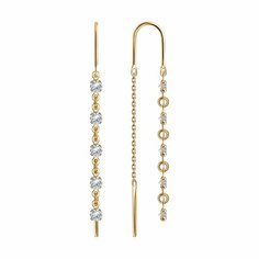 Серьги цепочки Diamant online, красное золото, 585 проба, фианит, длина 5 см, , прозрачный