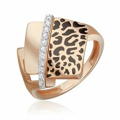Кольцо дорожка Diamant online, красное золото, 585 проба, эмаль, фианит, размер 18.5, прозрачный/черный