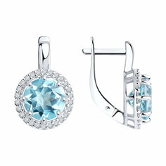Серьги Diamant online, серебро, 925 проба, фианит, топаз, длина 2 см, , голубой
