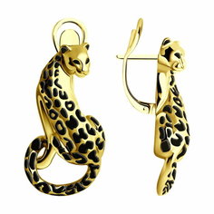 Серьги Diamant online, серебро, 925 проба, золочение, эмаль, длина 2.9 см, , черный