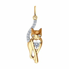Подвеска Diamant online, красное золото, 585 проба, фианит, размер 2.9 см., прозрачный