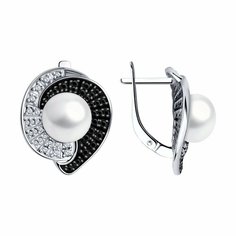 Серьги Diamant online, серебро, 925 проба, фианит, жемчуг, шпинель, длина 2.2 см, , черный/белый