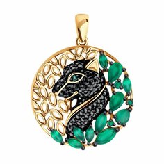 Подвеска Diamant online, серебро, 925 проба, золочение, фианит, агат, размер 3.1 см., бирюзовый, черный