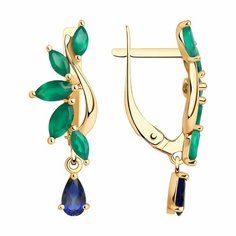Серьги Diamant online, красное золото, 585 проба, агат, корунд, длина 2.4 см, , мультиколор, бирюзовый, синий