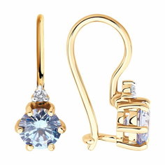 Серьги Diamant online, красное золото, 585 проба, фианит, длина 1.6 см, , голубой
