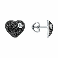 Серьги пусеты Diamant online, белое золото, 585 проба, бриллиант, длина 0.9 см, , черный