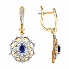Серьги Diamant online, красное золото, 585 проба, сапфир, бриллиант, длина 3.3 см, , темно-синий