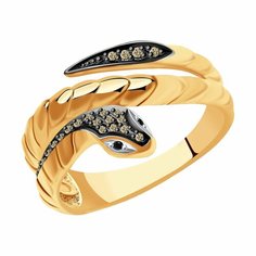 Кольцо Diamant online, красное золото, 585 проба, бриллиант, размер 20, коричневый/черный