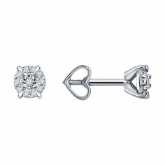 Серьги пусеты Diamant online, белое золото, 585 проба, бриллиант, длина 0.5 см, , прозрачный