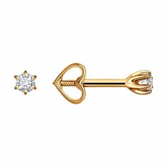 Серьги пусеты Diamant online, красное золото, 585 проба, бриллиант, длина 0.3 см, , прозрачный