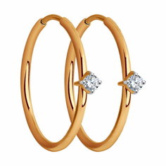 Серьги конго Diamant online, красное золото, 585 проба, фианит, размер 15 мм, длина 1.6 см, , прозрачный