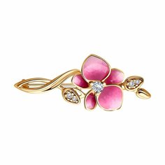 Брошь Diamant online, серебро, 925 проба, золочение, фианит, эмаль, , розовый, бесцветный