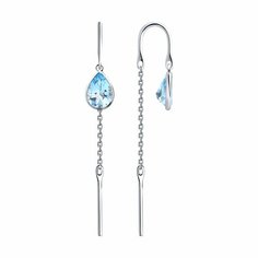 Серьги цепочки Diamant online, белое золото, 585 проба, топаз, длина 4.4 см, , голубой