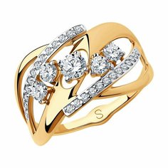 Кольцо Diamant online, красное золото, 585 проба, фианит, размер 17.5, ширина 11 мм, прозрачный