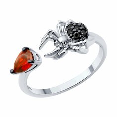 Кольцо Diamant online, серебро, 925 проба, фианит, размер 16, ширина 2 мм, красный
