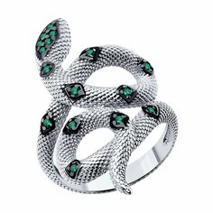Кольцо Diamant online, серебро, 925 проба, фианит, размер 19, зеленый