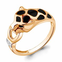 Кольцо Diamant online, красное золото, 585 проба, фианит, эмаль, размер 18, прозрачный/черный