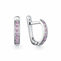 Серьги Dewi, серебро, 925 проба, родирование, фианит, размер 10 мм, длина 1.1 см, , розовый
