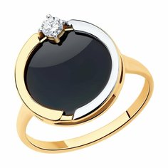 Кольцо Diamant online, красное золото, 585 проба, фианит, агат, размер 18, черный