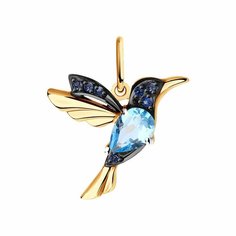 Подвеска Diamant online, красное золото, 585 проба, топаз, фианит, размер 1.9 см., голубой