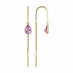 Серьги цепочки Diamant online, красное золото, 585 проба, аметист, длина 4.7 см, , фиолетовый