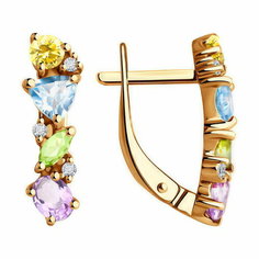 Серьги Diamant online, красное золото, 585 проба, хризолит, аметист, топаз, цитрин, фианит, длина 1.7 см, , мультиколор