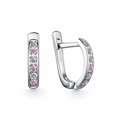 Серьги Dewi, серебро, 925 проба, родирование, фианит, размер 10 мм, длина 1.1 см, , розовый/белый