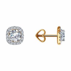 Серьги пусеты Diamant online, красное золото, 585 проба, фианит, длина 0.7 см, , прозрачный