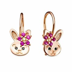 Серьги Diamant online, красное золото, 585 проба, фианит, длина 1.3 см, , розовый