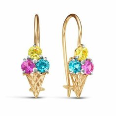 Серьги Diamant online, красное золото, 585 проба, корунд, фианит, длина 1.5 см, , мультиколор