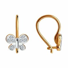 Серьги Diamant online, красное золото, 585 проба, фианит, длина 1.3 см, , прозрачный