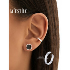 Моносерьга кафф MIESTILO, серебро, 925 проба, родирование, , серебристый