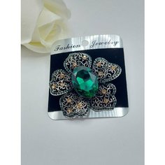 Брошь Fashion jewelry, искусственный камень, изумрудный