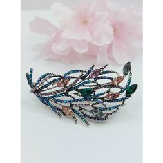 Брошь Fashion jewelry, искусственный камень, голубой/оранжевый