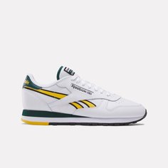 Кроссовки Reebok Classic Leather, размер 8,5 US, White/Fierce Gold/Collegiate Green