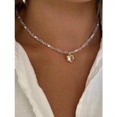 Чокер MOON SOUL, стекло, длина 36 см, белый/золотистый