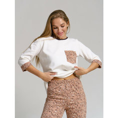 Пижама BUY-TEX.RU женская с брюками, размер 48, коричневый/молочный