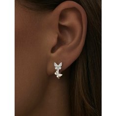 Серьги MIESTILO, серебро, 925 проба, родирование, фианит, размер 15 мм, длина 1.7 см, , серебристый