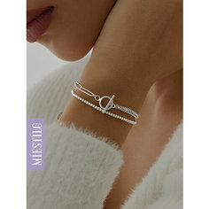 Браслет-цепочка MIESTILO, серебро, 925 проба, родирование, фианит, длина 20 см.