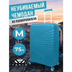 Чемодан TEVIN, 75 л, размер M, синий/голубой