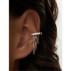 Моносерьга кафф MIESTILO, серебро, 925 проба, родирование, фианит, , серебристый