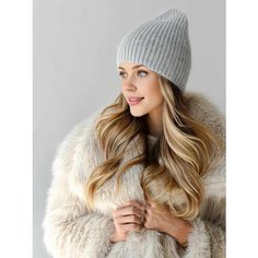 Шапка бини Lovely Charms Тепло пушистой ангоры для девочек и женщин, размер 50-58, серый, серебряный