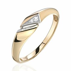 Кольцо Эстет, желтое золото, 585 проба, родирование, фианит, размер 17.5, золотой