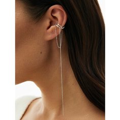Моносерьга кафф MIESTILO, серебро, 925 проба, родирование, , белый, серебристый