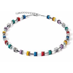 Колье Coeur de Lion, Swarovski Zirconia, гематит, длина 42 см, синий/красный/желтый